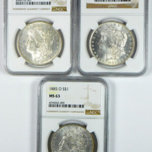 1882-S, 1884-O & 1885-O Morgan Silver Dollar Set - NGC MS 63