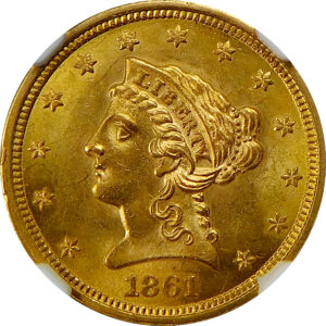 1861 $2.5 Gold Liberty Head Quarter Eagle - NGC MS 64