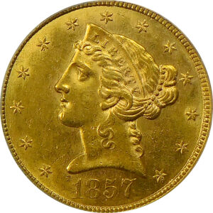 1857 $5 Gold Liberty Head Half Eagle - PCGS MS 61 - CAC