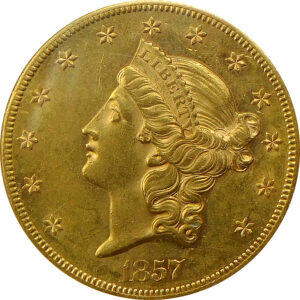 1857-S $20 Gold Liberty Head Double Eagle - NGC AU 58