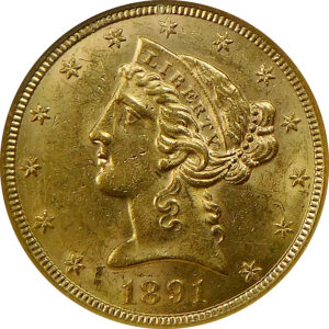 1891-CC $5 Gold Liberty Head Half Eagle - NGC MS 61