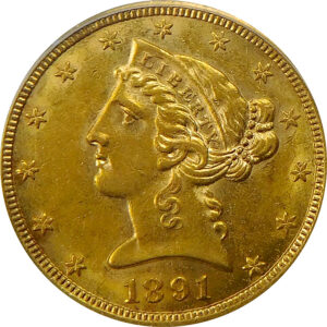 1891-CC $5 Gold Liberty Head Half Eagle - PCGS AU 58