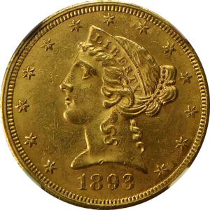 1893-O $5 Gold Liberty Head Half Eagle - NGC MS 62