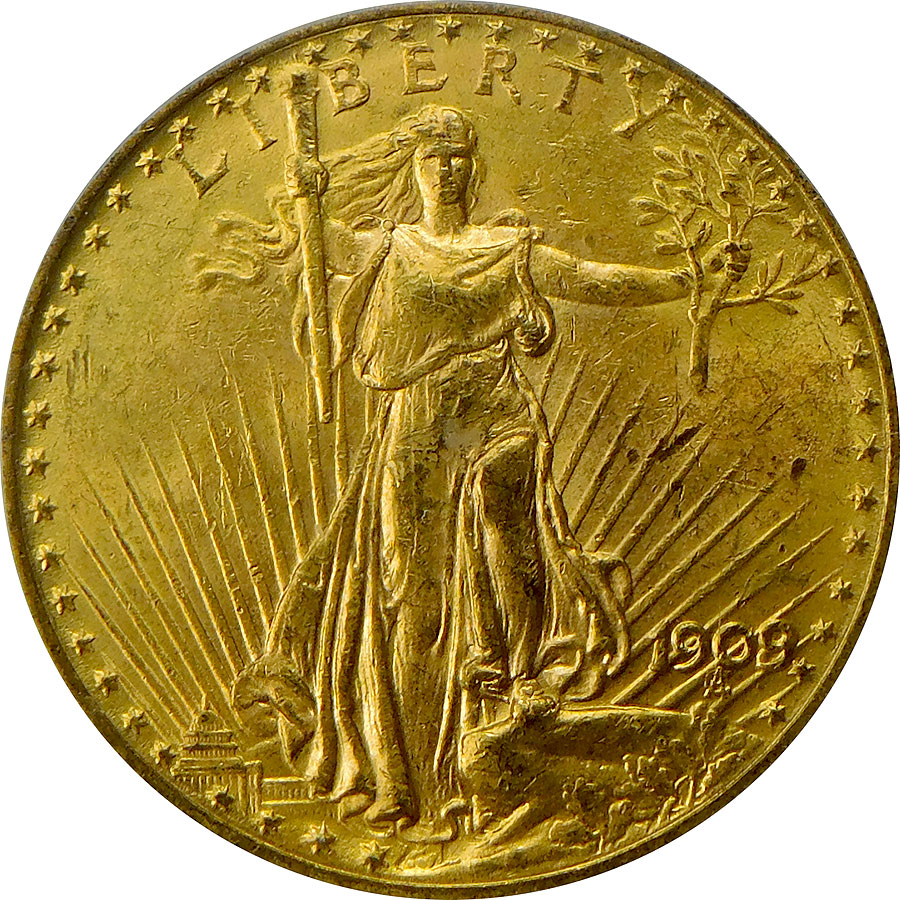 1909/8 $20 Gold Saint-Gaudens - PCGS MS 62