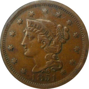 1851 Braided Hair Large Cent - NGC AU 50 Brown