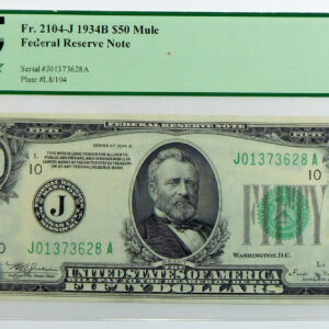 1934B $50 Federal Reserve Note - Mule - Fr#2104J - PCGS 58 Choice About New