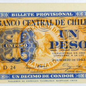 1943 Chile 1 Peso/ 1/10 Condor - Pick 90d