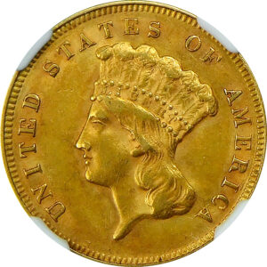 1878 $3 Gold Indian Princess Head - NGC AU 55