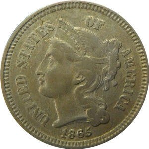 1865 Three Cent Nickel - AU