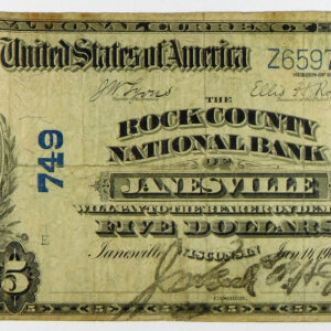 1902 PB $5 Rock County National Bank of Janesville, Wisconsin - CH# 749