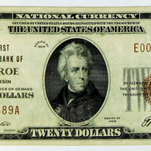 1929 Ty 1 $20 First National Bank of Monroe, Wisconsin - CH# 230