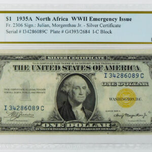1935A $1 Silver Certificate - WWII North Africa Emergency Issue - Fr# 2306 - PCGS 58 Choice AU