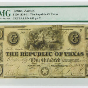 1839-41 $100 Republic of Texas, Austin Obsolete Note (TXCRA8) - PMG 12 Fine