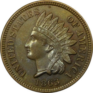 1863 Indian Head Cent - AU 58