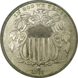 1868 Shield Nickel - MS 61