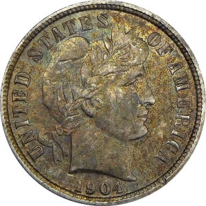 1904 Barber Dime - AU - Toning