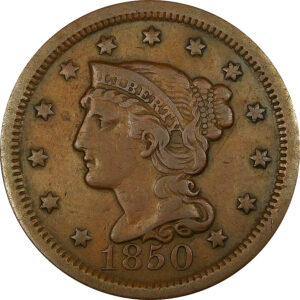 1850 Braided Hair Large Cent - XF 40