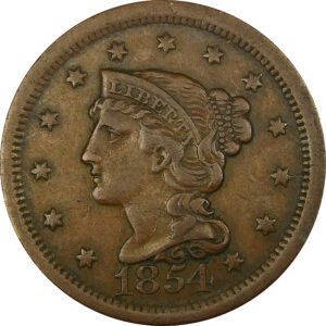 1854 Braided Hair Large Cent - XF