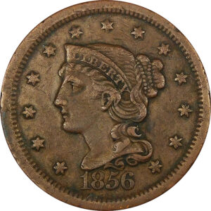1856 Slanted 5 Braided Hair Large Cent - XF