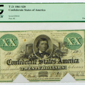 1861 $20 Confederate States of America Note (T-21) - PCGS 30 Very Fine Apparent