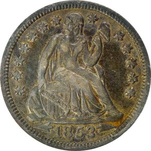 1853 Arrows Seated Liberty Dime - ANACS EF 45