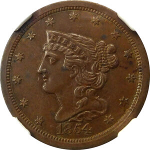 1854 Braided Hair Half Cent - NGC MS 61 Brown