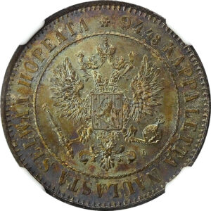 1890 L Finland Silver 1 Markka - NGC MS 64