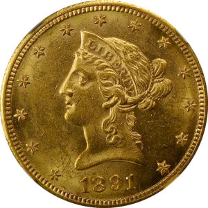 1891-CC $10 Gold Liberty Head Eagle - NGC MS 60