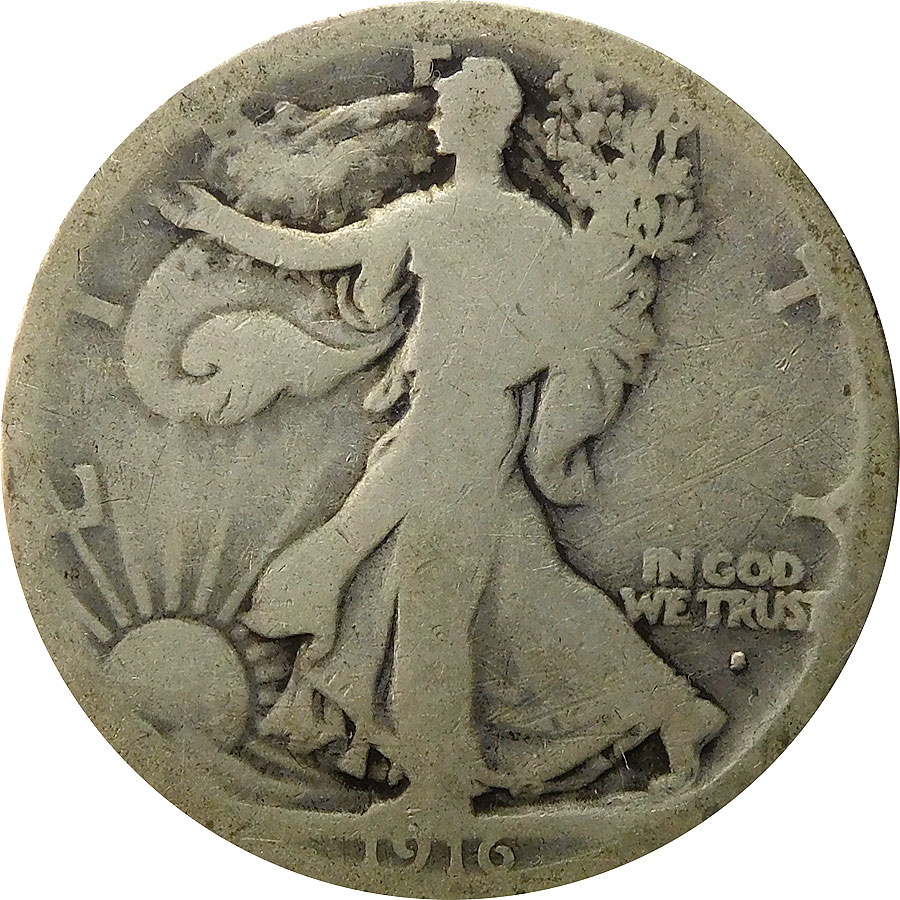 1916-S Obverse Mint Mark Walking Liberty Half Dollar - AG 3