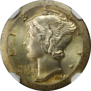 1944 Mercury Dime - NGC Mint Error MS 65 Full Bands - Broadstruck on Blank