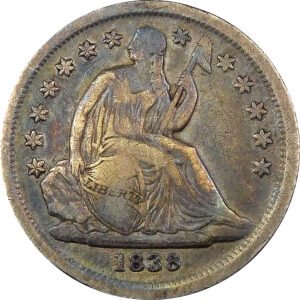 1838 Large Stars, No Drapery Seated Liberty Dime - VF