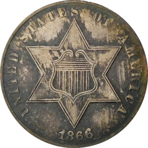 1866 Three Cent Silver - PCGS MS 64 - Rattler Holder