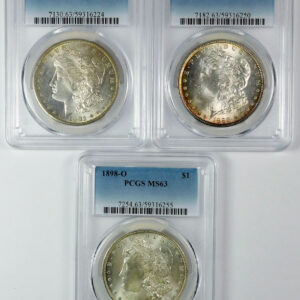 1881-S, 1888 & 1898-O Morgan Silver Dollar Set - PCGS MS 63