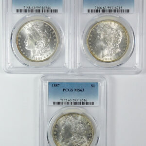 1885, 1886 & 1897 Morgan Silver Dollar Set - PCGS MS 63