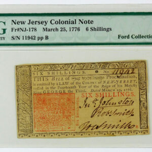 1776 New Jersey 6 Shillings Colonial Note - Fr#NJ-178 - PMG 64 Choice Uncirculated EPQ - Ford Collection