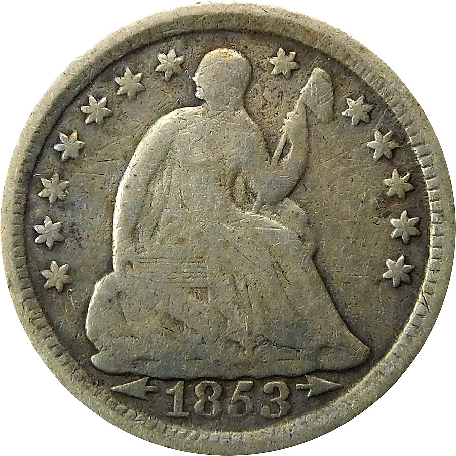 1853 Arrows Seated Liberty Half Dime - VG