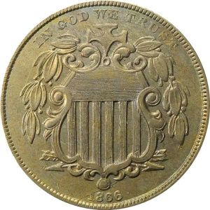 1866 Shield Nickel - AU 55