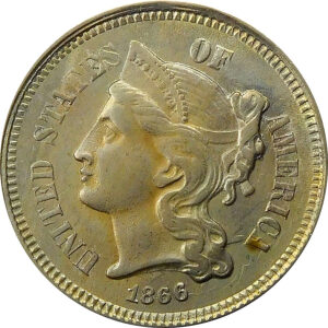 1866 Three Cent Nickel - AU