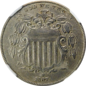 1867/1867 w/ Rays Shield Nickel - NGC AU Details - Cleaned - Sm/Lg Date (FS-301)