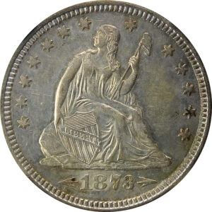 1873 Arrows Seated Liberty Quarter - NGC AU 55