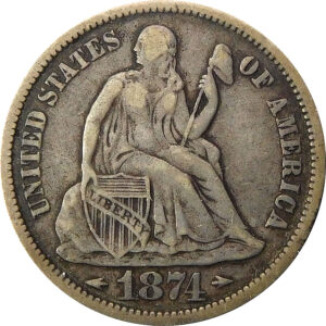 1874 Arrows Seated Liberty Dime - XF