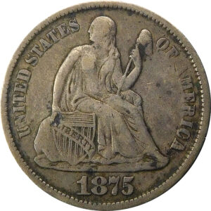 1875-CC Above Bow Seated Liberty Dime - VF