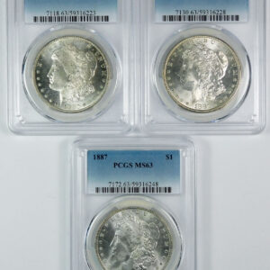 1880-S, 1881-S & 1887 Morgan Silver Dollar Set - PCGS MS 63