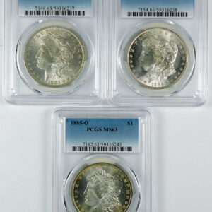 1883-O, 1884-O & 1885-O Morgan Silver Dollar Set - PCGS MS 63