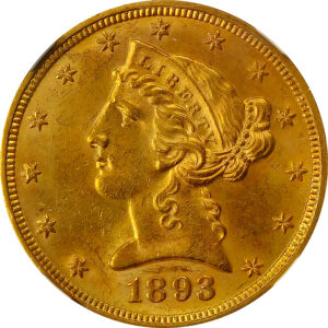 1893 $5 Gold Liberty Head Half Eagle - NGC MS 64