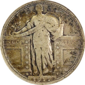 1917-D Ty 1 Standing Liberty Quarter - ANACS F 12
