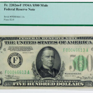 1934A $500 Federal Reserve Note - Mule - Fr# 2202m-F - PCGS 45 Extremely Fine PPQ