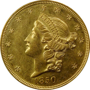1850 $20 Gold Liberty Head Double Eagle - PCGS AU 58