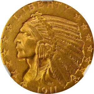 1911-S $5 Gold Indian Head Half Eagle - NGC MS 62