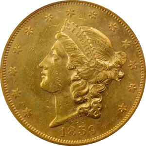 1859 $20 Gold Liberty Head Double Eagle - PCGS MS 61
